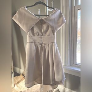 Lulu’s Always Celebrating Ivory Satin Off-The-Shoulder Mini Dress